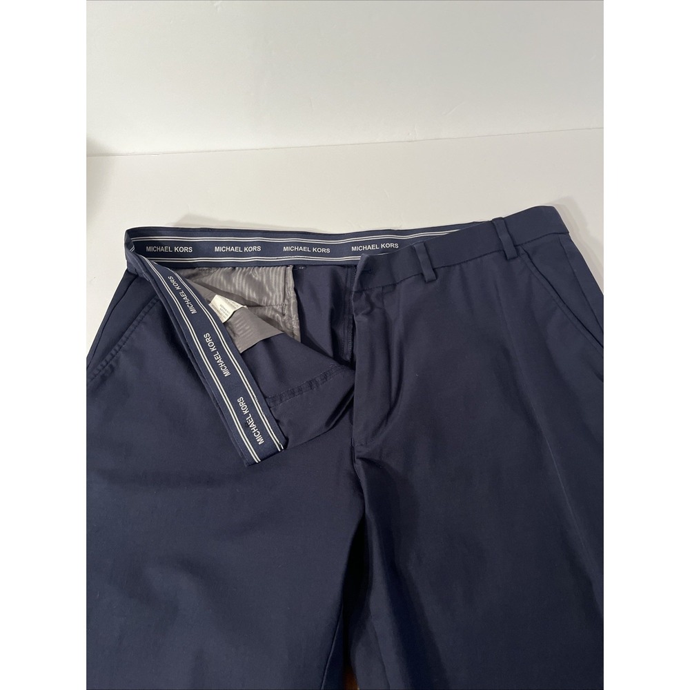 Michael Kors Mens Classic Dress Pants 36W 30L Navy Blue Solid Stretch Flat Front